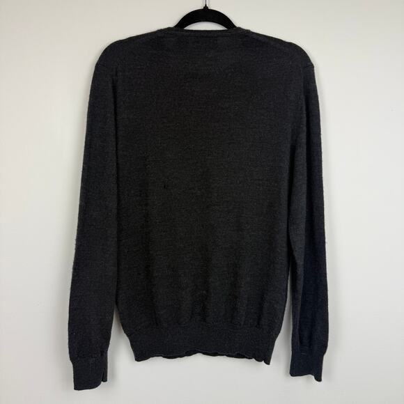 Calvin Klein Mens Long Sleeve Ribbed V-Neck Merino Wool Dark Grey Sweater Medium - Picture 2 of 9